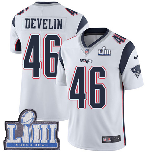 New England Patriots #46 James Develin White Super Bowl LIII Bound Youth Stitched Vapor Untouchable Limited Jersey Youth