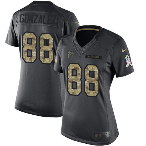 Atlanta Falcons #88 Tony Gonzalez Black Women's Stitched Limited 2016 Salute to Service Jersey Womens