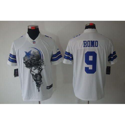 Dallas Cowboys #9 Tony Romo White Men's Stitched Helmet Tri-Blend Limited Jersey Men's