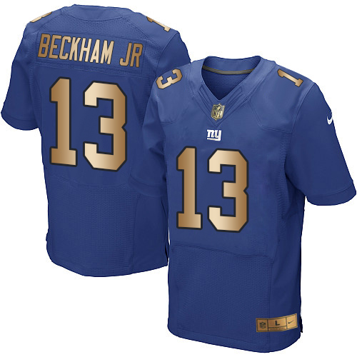 New York Giants #13 Odell Beckham Jr Royal Blue Team Color Men's Stitched Elite Gold Jersey Men's