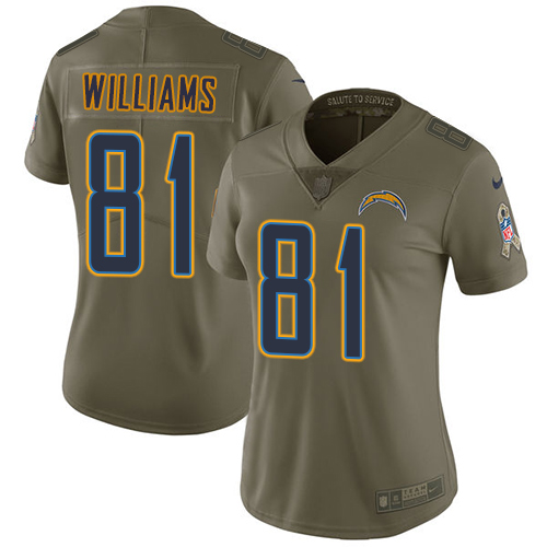 Los Angeles Chargers #81 Mike Williams Olive Women's Stitched Limited 2017 Salute to Service Jersey Womens