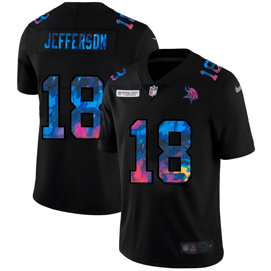 Minnesota Vikings #18 Justin Jefferson Men's Multi-Color Black 2020 Crucial Catch Vapor Untouchable Limited Jersey
