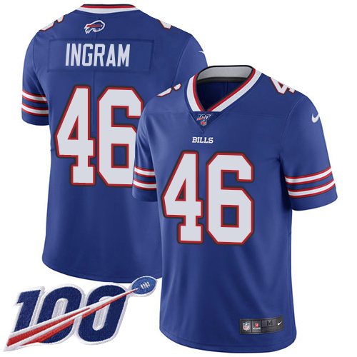 Bills #46 Ja'Marcus Ingram Royal Blue Team Color Youth Stitched 100th Season Vapor Limited Jersey