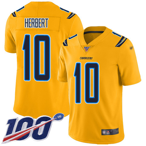 Chargers #10 Justin Herbert Gold Youth Stitched Limited Inverted Legend 100th Season Jersey