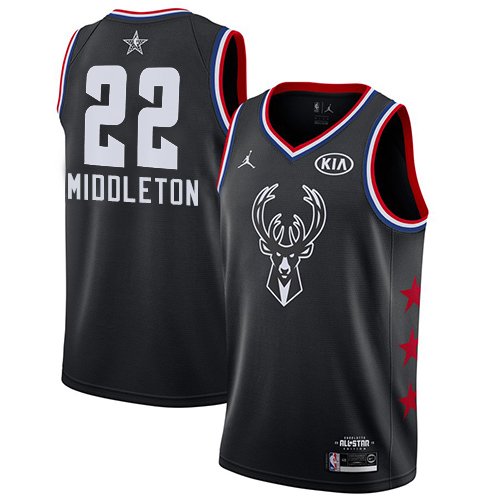 Milwaukee Bucks #22 Khris Middleton Black Womens Jordan Swingman 2019 All-Star Game Jersey Womens