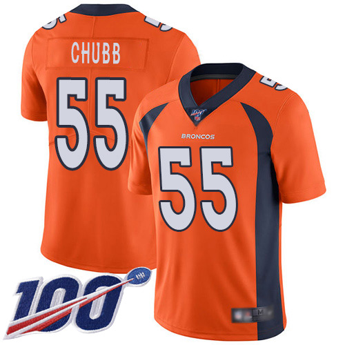 Denver Broncos #55 Bradley Chubb Orange Men's Stitched 100th Season Vapor Limited Jersey Men's