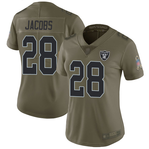 Raiders #28 Josh Jacobs Olive Women's Stitched Limited 2017 Salute To Service Jersey