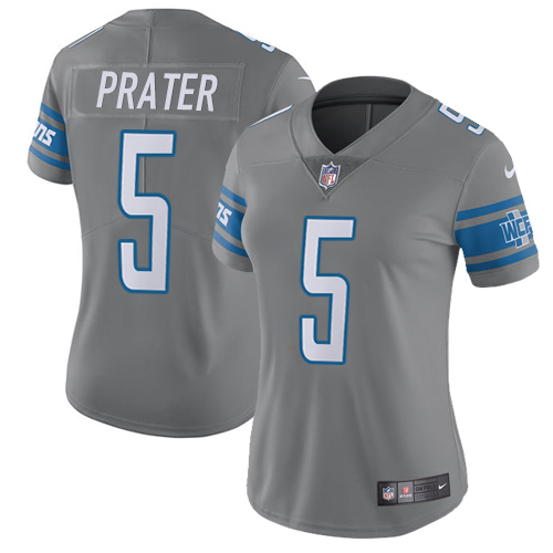 Detroit Lions #5 Matt Prater Gray Women's Stitched Limited Rush Jersey Womens