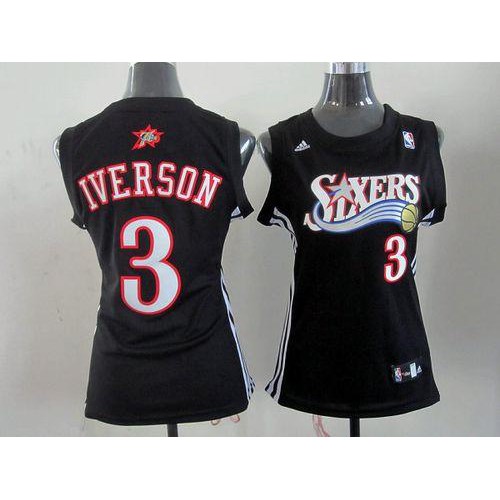 Philadelphia 76ers #3 Allen Iverson Black Alternate Womens Stitched Jersey Womens