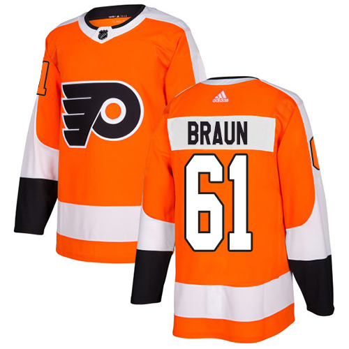 Adidas Philadelphia Flyers #61 Justin Braun Orange Home Authentic Stitched Jersey Men's