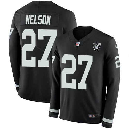 Las Vegas Raiders #27 Reggie Nelson Black Team Color Men's Stitched Limited Therma Long Sleeve Jersey Men's