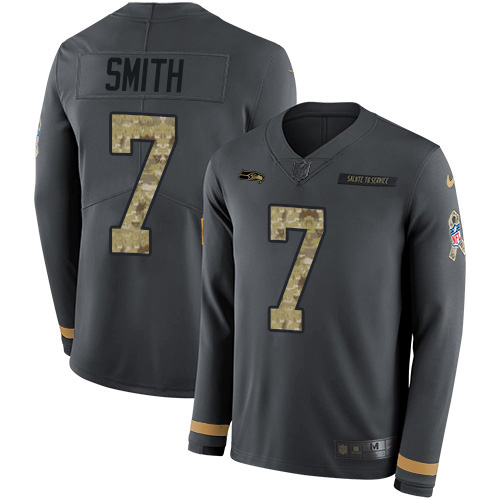 Seahawks #7 Geno Smith Anthracite Salute To Service Youth Stitched Limited Therma Long Sleeve Jersey