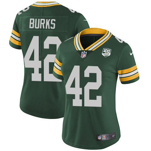 Green Bay Packers #42 Oren Burks Green Team Color Women's 100th Season Stitched Vapor Untouchable Limited Jersey Womens