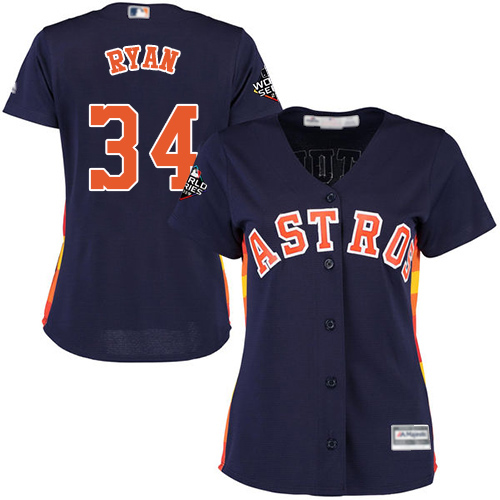 Houston Astros #34 Nolan Ryan Navy Blue Alternate 2019 World Series Bound Women's Stitched Jersey Womens
