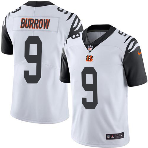 Bengals #9 Joe Burrow White Men's Stitched Limited Rush Jersey