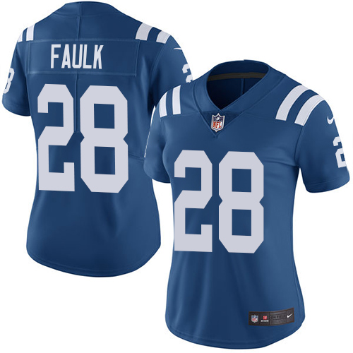 Indianapolis Colts #28 Marshall Faulk Royal Blue Team Color Women's Stitched Vapor Untouchable Limited Jersey Womens