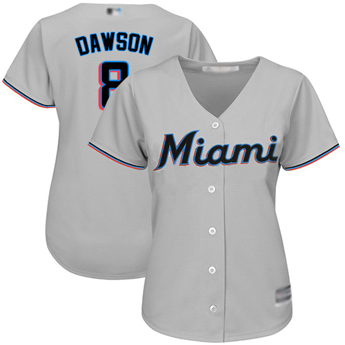 Miami Marlins #8 Andre Dawson Grey Road Women's Stitched Jersey Womens