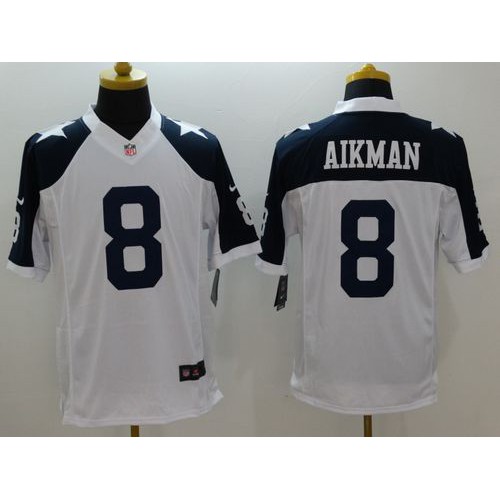 Dallas Cowboys #8 Troy Aikman White Thanksgiving Throwback Men's Stitched Limited Jersey Men's