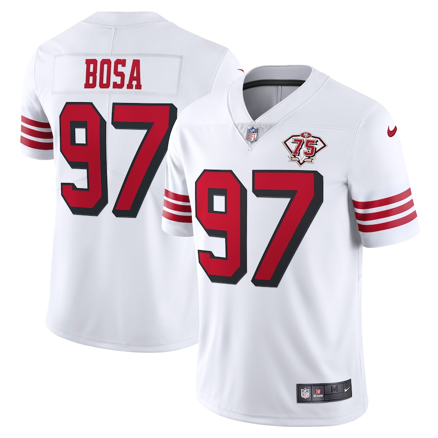 49ers #97 Nick Bosa White Rush Men's 75th Anniversary Stitched Vapor Untouchable Limited Jersey