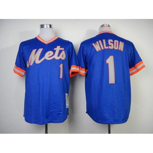 Mitchell and Ness 1983 New York Mets #1 Mookie Wilson Blue Throwback Stitched Jersey Men's