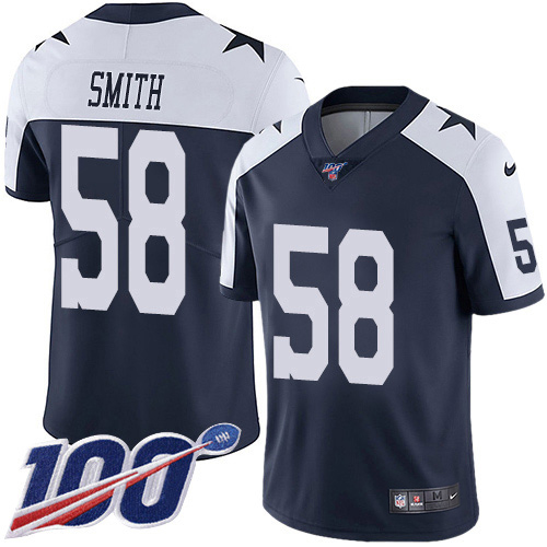 Dallas Cowboys #58 Aldon Smith Navy Blue Thanksgiving Men's Stitched 100th Season Vapor Throwback Limited Jersey Men's