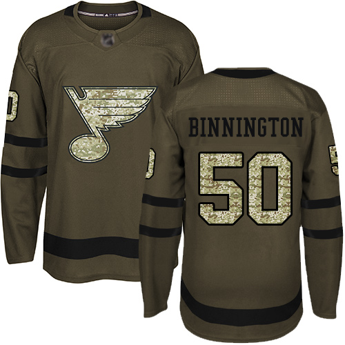 Adidas St. Louis Blues #50 Jordan Binnington Green Salute to Service Stitched Youth Jersey Youth