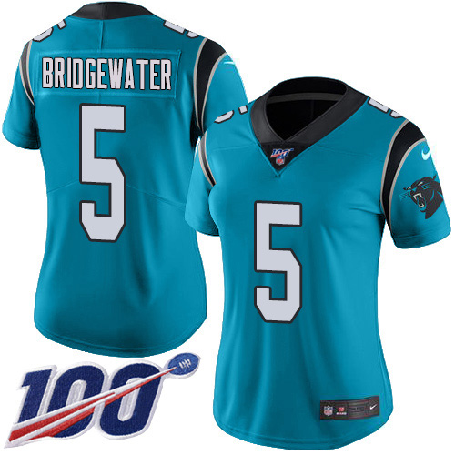 Carolina Panthers #5 Teddy Bridgewater Blue Alternate Women's Stitched 100th Season Vapor Untouchable Limited Jersey Womens