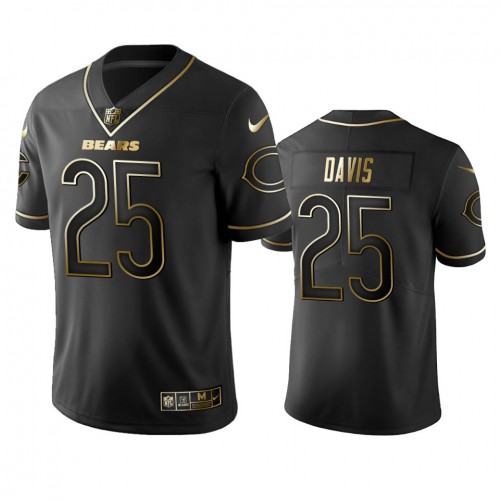 Chicago Bears #25 Mike Davis Black Golden Limited Edition Stitched Jersey Men's