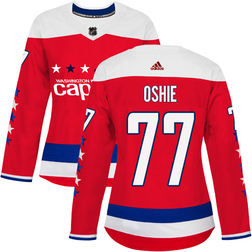 Adidas Washington Capitals #77 T.J. Oshie Red Alternate Authentic Women's Stitched Jersey Womens