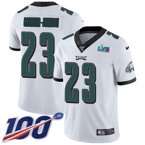 Eagles #23 C.J. Gardner-Johnson White Super Bowl LVII Patch Youth Stitched 100th Season Vapor Untouchable Limited Jersey