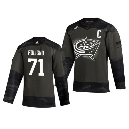 Columbus Columbus Blue Jackets #71 Nick Foligno Adidas 2019 Veterans Day Men's Authentic Practice Jersey Camo Men's
