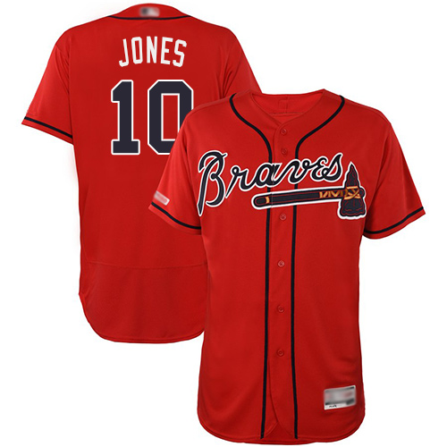 Atlanta Braves #10 Chipper Jones Red Flexbase Authentic Collection Stitched Jersey Men's