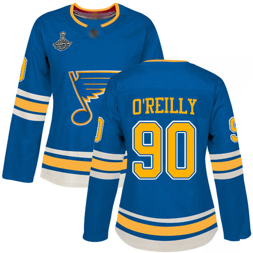 Adidas St. Louis Blues #90 Ryan O'Reilly Blue Alternate Authentic Stanley Cup Champions Women's Stitched Jersey Womens