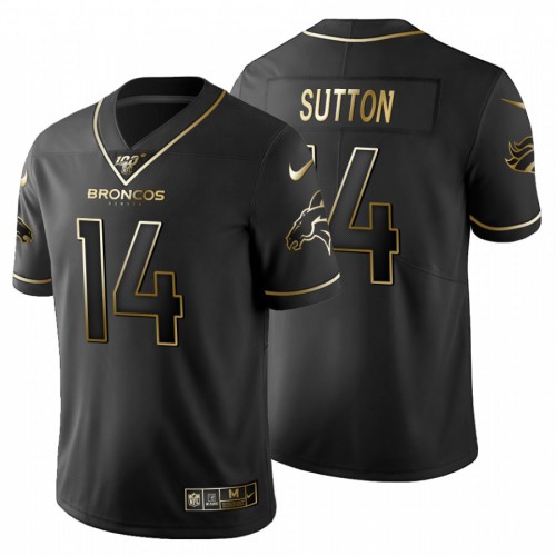 Denver Denver Broncos #14 Courtland Sutton Men's Black Golden Limited 100 Jersey Men's