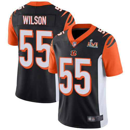 Cincinnati Bengals #55 Logan Wilson Black Team Color Super Bowl LVI Patch Men's Stitched Vapor Untouchable Limited Jersey Men's