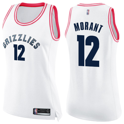 Memphis Grizzlies #12 Ja Morant White/Pink Womens Swingman Fashion Jersey Womens