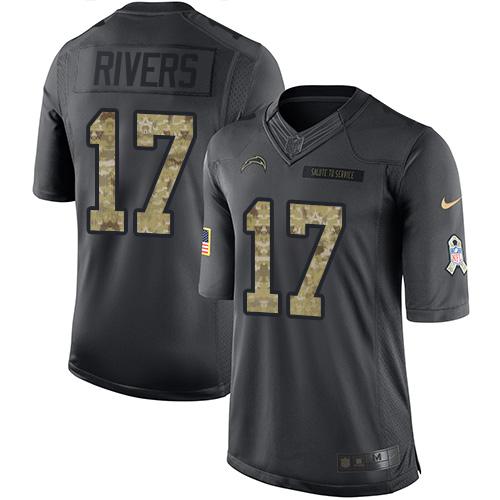 Los Angeles Chargers #17 Philip Rivers Black Men's Stitched Limited 2016 Salute to Service Jersey Men's