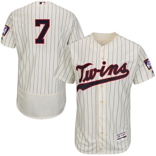 Minnesota Twins #7 Joe Mauer Cream Strip Flexbase Authentic Collection Stitched Jersey Men's