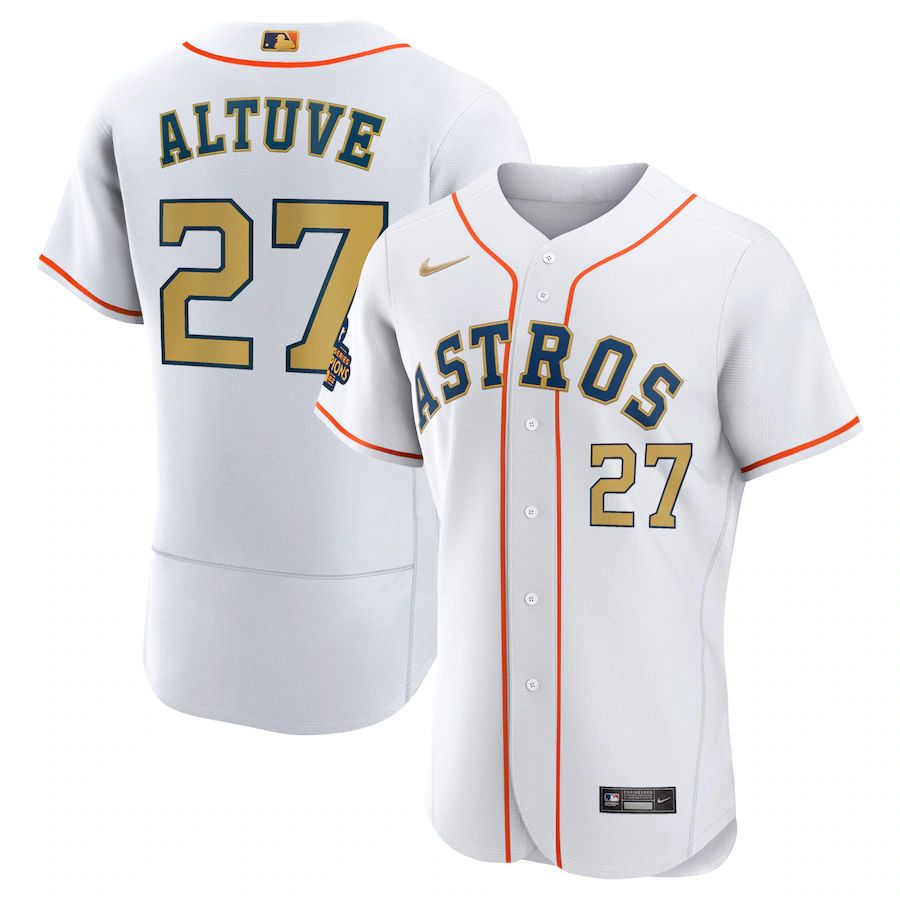 Houston Astros #27 Jose Altuve White Gold 2023 Gold Collection Authentic Jersey