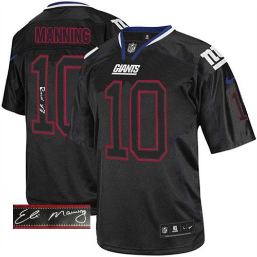New York Giants #10 Eli Manning Lights Out Black Men's Stitched Elite Autographed Jersey Men's