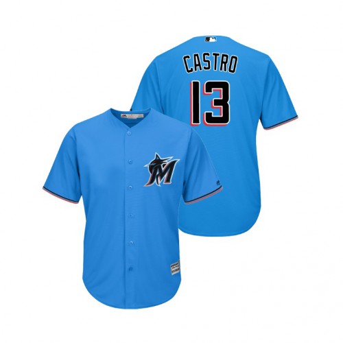 Miami Marlins #13 Starlin Castro Blue Alternate 2019 Cool Base Stitched Jersey Men's