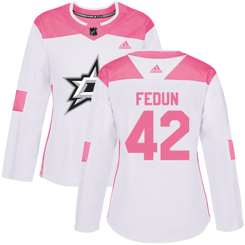 Adidas Dallas Stars #42 Taylor Fedun White/Pink Authentic Fashion Women's Stitched Jersey Womens