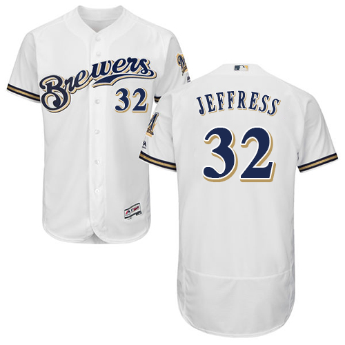 Milwaukee Brewers #32 Jeremy Jeffress White Flexbase Authentic Collection Stitched Jersey Men's