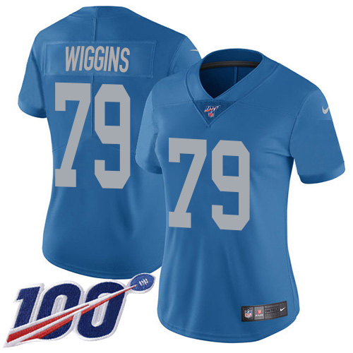 Detroit Lions #79 Kenny Wiggins Blue Throwback Women's Stitched 100th Season Vapor Untouchable Limited Jersey Womens