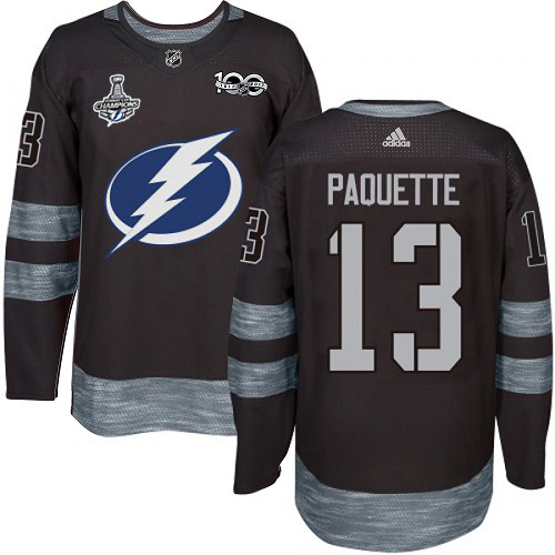 Adidas Tampa Bay Lightning #13 Cedric Paquette Black 1917-2017 100th Anniversary 2020 Stanley Cup Champions Stitched Jersey Men's