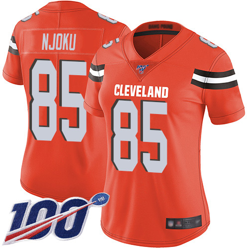 Browns #85 David Njoku Orange Alternate Women's Stitched 100th Season Vapor Limited Jersey
