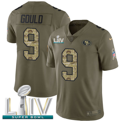 San Francisco 49ers #9 Robbie Gould Olive/Camo Super Bowl LIV 2020 Men's Stitched Limited 2017 Salute To Service Jersey Men's