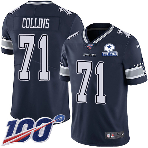 Dallas Cowboys #71 La'el Collins Navy Blue Team Color Men's Stitched With Established In 1960 Patch 100th Season Vapor Untouchable Limited Jersey