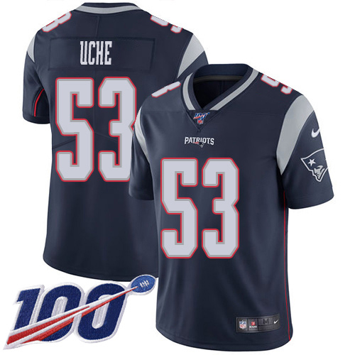 New England Patriots #53 Josh Uche Navy Blue Team Color Youth Stitched 100th Season Vapor Untouchable Limited Jersey Youth