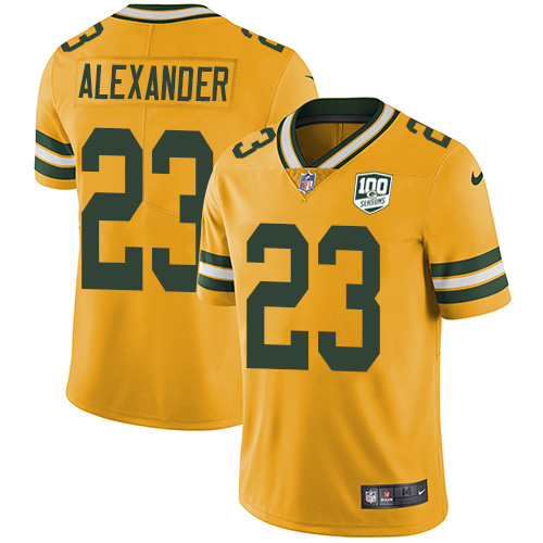 Packers #23 Jaire Alexander Yellow Men's 100th Season Stitched Limited Rush Jersey